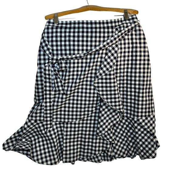 Talbots gingham print cotton midi ruffled front A-line skirt women’s 12P - Picture 6 of 8
